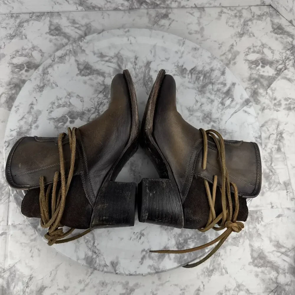 Freebird Steven Casey Heel Ankle Boot Size 7 Cognac‎ Brown Leather Western Boho